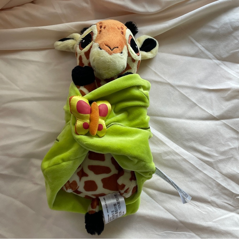 Disney World Parks Babies Giraffe Lovely Swaddled Green Leaf Blanket 12" Plush
